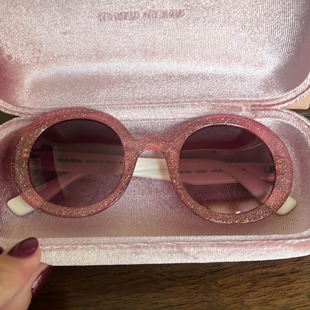 Miu miu pink glitter round sunglasses